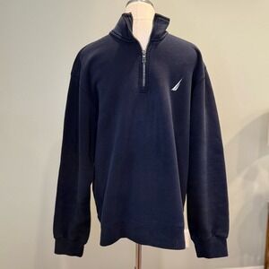 Nautica Quarter Zip Cotton Pullover Navy Blue w/Logo‎ - size Large